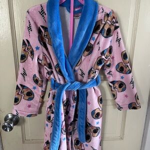 Kids Plush LOL Surprise Robe - Pink with Blue Trim